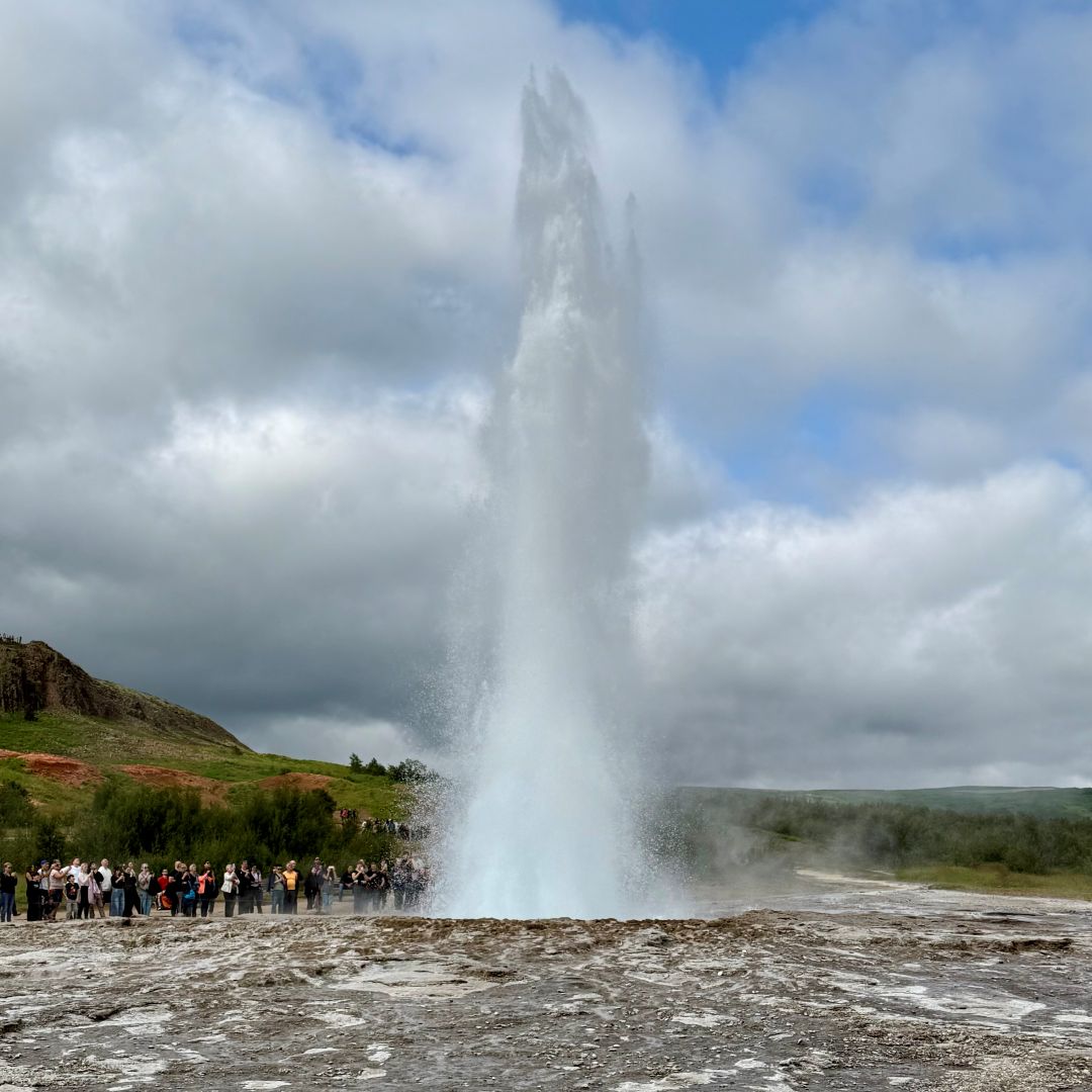 Strokkur geyser erupting in the Geysir geothermal area in Iceland